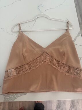 Abercrombie & Fitch Satin Lace Trim Camisole in Nude Tan